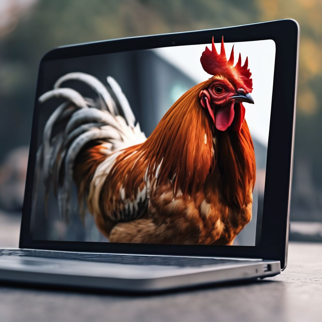 Rooster on a laptop screen