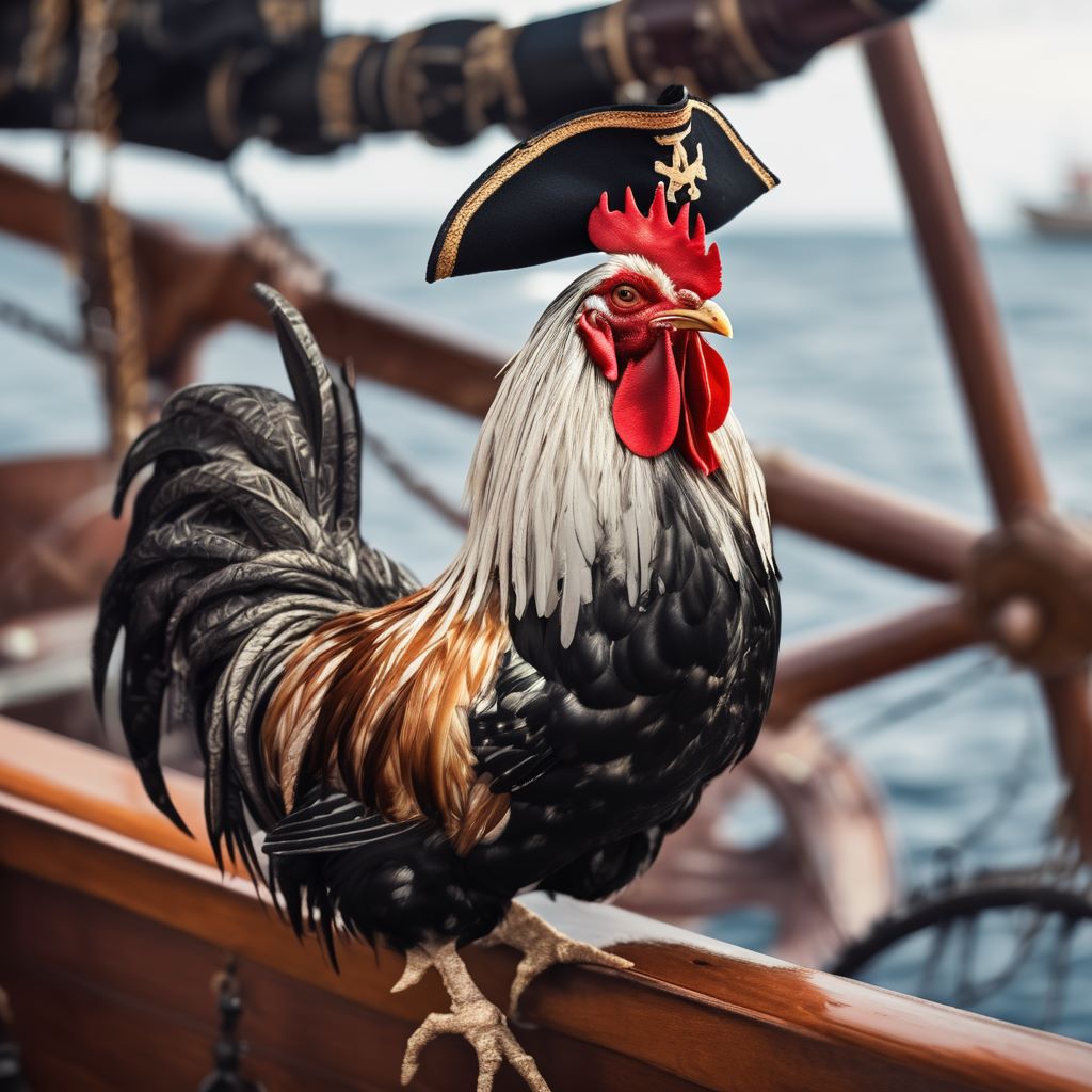 Pirate Rooster on a ship`